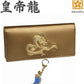 秘伝 皇帝龍 長財布 金運アップ 本金箔 刻印 牛 本革 財布 メンズ 金色 ゴールド 黄金 根付 進呈 日本製 (勾玉昇龍根付)