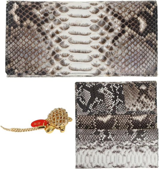 [ SakuraZen ] パイソン レザー 錦蛇 財布 蛇革 長財布 金運財布 全面蛇革 無双 ソフト マット仕上げ 職人 日本製 (黄金銭亀根付)