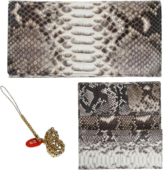 [ SakuraZen ] パイソン レザー 錦蛇 財布 蛇革 長財布 金運財布 全面蛇革 無双 ソフト マット仕上げ 職人 日本製 (黄金瓢箪根付)