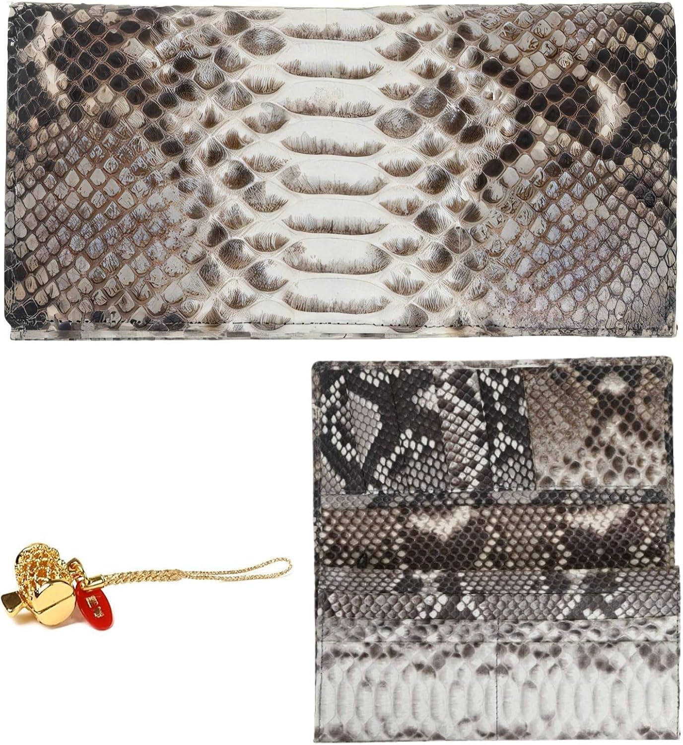 [ SakuraZen ] パイソン レザー 錦蛇 財布 蛇革 長財布 金運財布 全面蛇革 無双 ソフト マット仕上げ 職人 日本製 (打ち出の小槌根付)