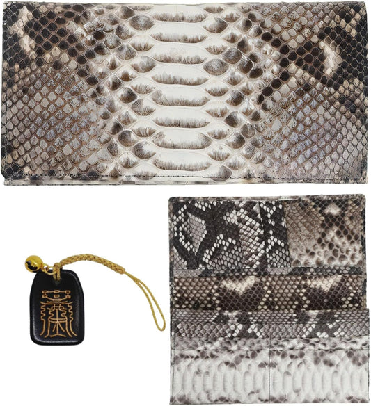 [ SakuraZen ] パイソン レザー 錦蛇 財布 蛇革 長財布 金運財布 全面蛇革 無双 ソフト マット仕上げ 職人 日本製 (金来符根付)