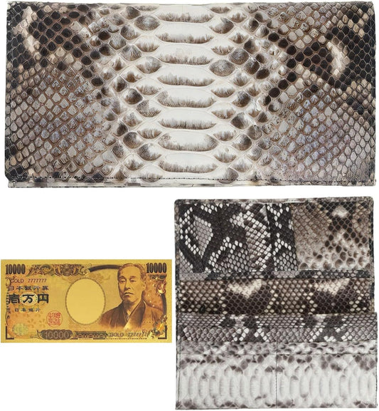 [ SakuraZen ] パイソン レザー 錦蛇 財布 蛇革 長財布 金運財布 全面蛇革 無双 ソフト マット仕上げ 職人 日本製 (黄金招金札)