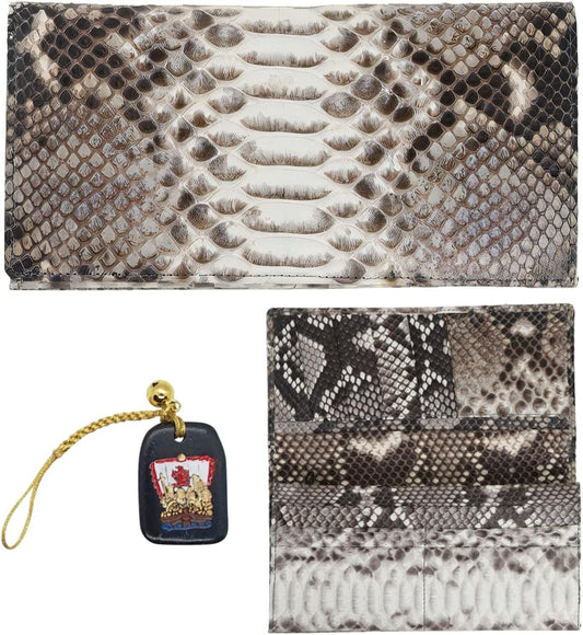 [ SakuraZen ] パイソン レザー 錦蛇 財布 蛇革 長財布 金運財布 全面蛇革 無双 ソフト マット仕上げ 職人 日本製 (七福神根付)