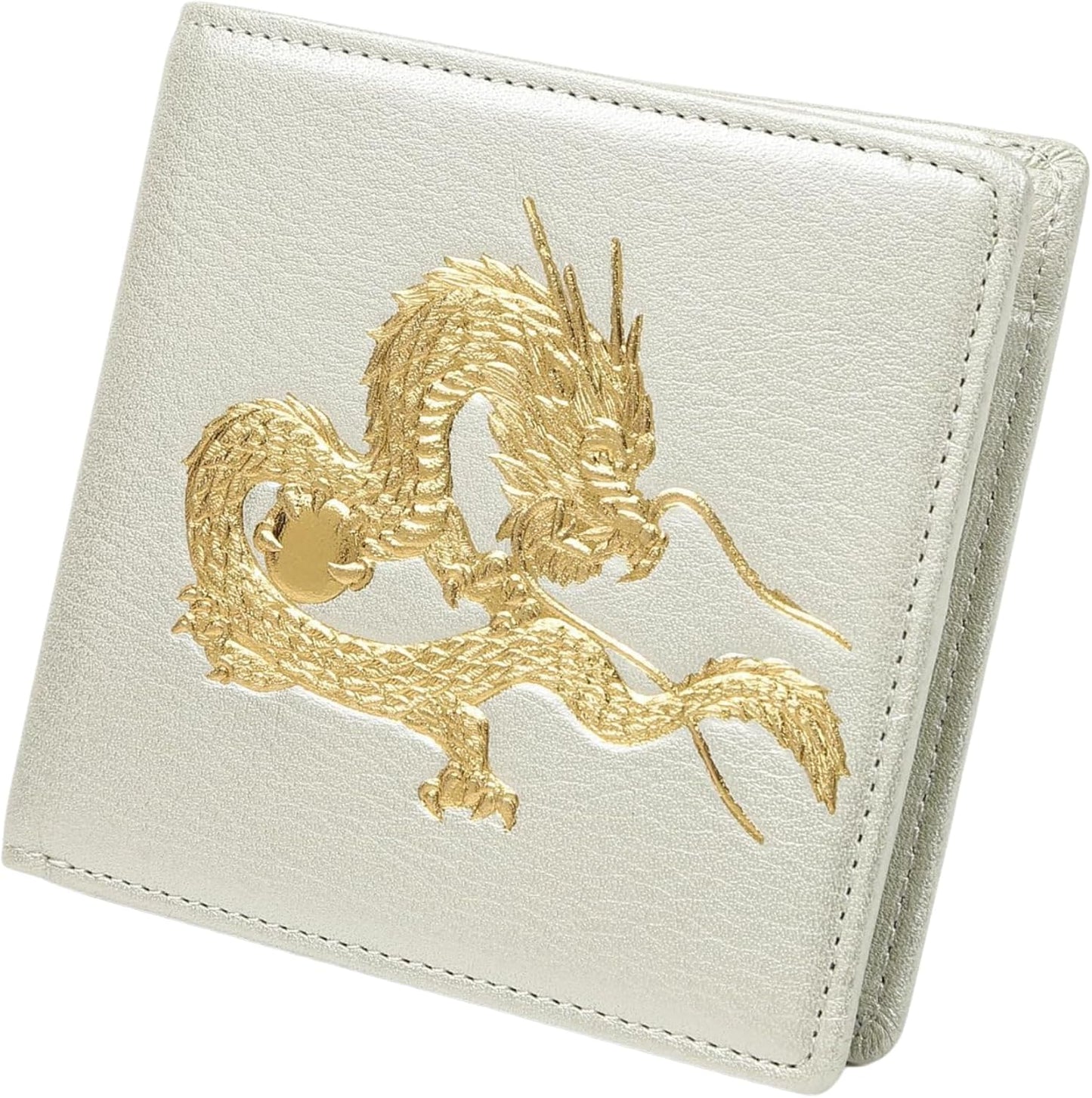 【SakuraZen】風水 皇帝龍 二つ折り財布 金運アップ [ 日本製 本革 財布 本金箔刻印 ] 牛革 金運 黄金 龍 竜 財布 メンズ シャンパンゴールド（本体のみ）