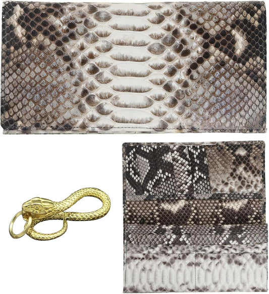 [ SakuraZen ] パイソン レザー 錦蛇 財布 蛇革 長財布 金運財布 全面蛇革 無双 ソフト マット仕上げ 職人 日本製 (黄金蛇チャーム)