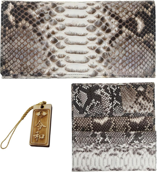 [ SakuraZen ] パイソン レザー 錦蛇 財布 蛇革 長財布 金運財布 全面蛇革 無双 ソフト マット仕上げ 職人 日本製 (令和祈願札根付)