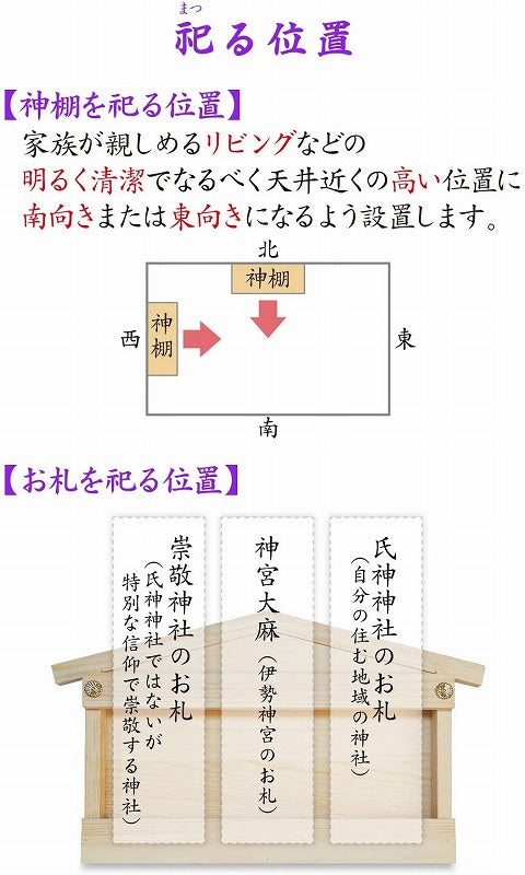 神棚 お札・ご朱印帳立て モダン 御神札 飾り 開運 明神 水晶 鳥居 棚板 壁掛 白松 三角… 